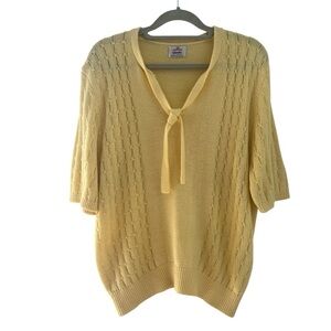 Vintage Bleyle sweater short sleeve cable knit cottage yellow sweater size large
